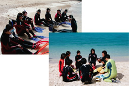 ビーチでのフィン・マスク・スノーケルの特性、使い方講習